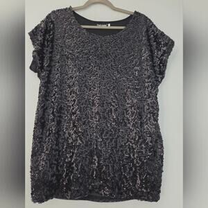 PrettyGuide Black Sequin Top Women’s L Short Sleeve Cocktail Party Evening
